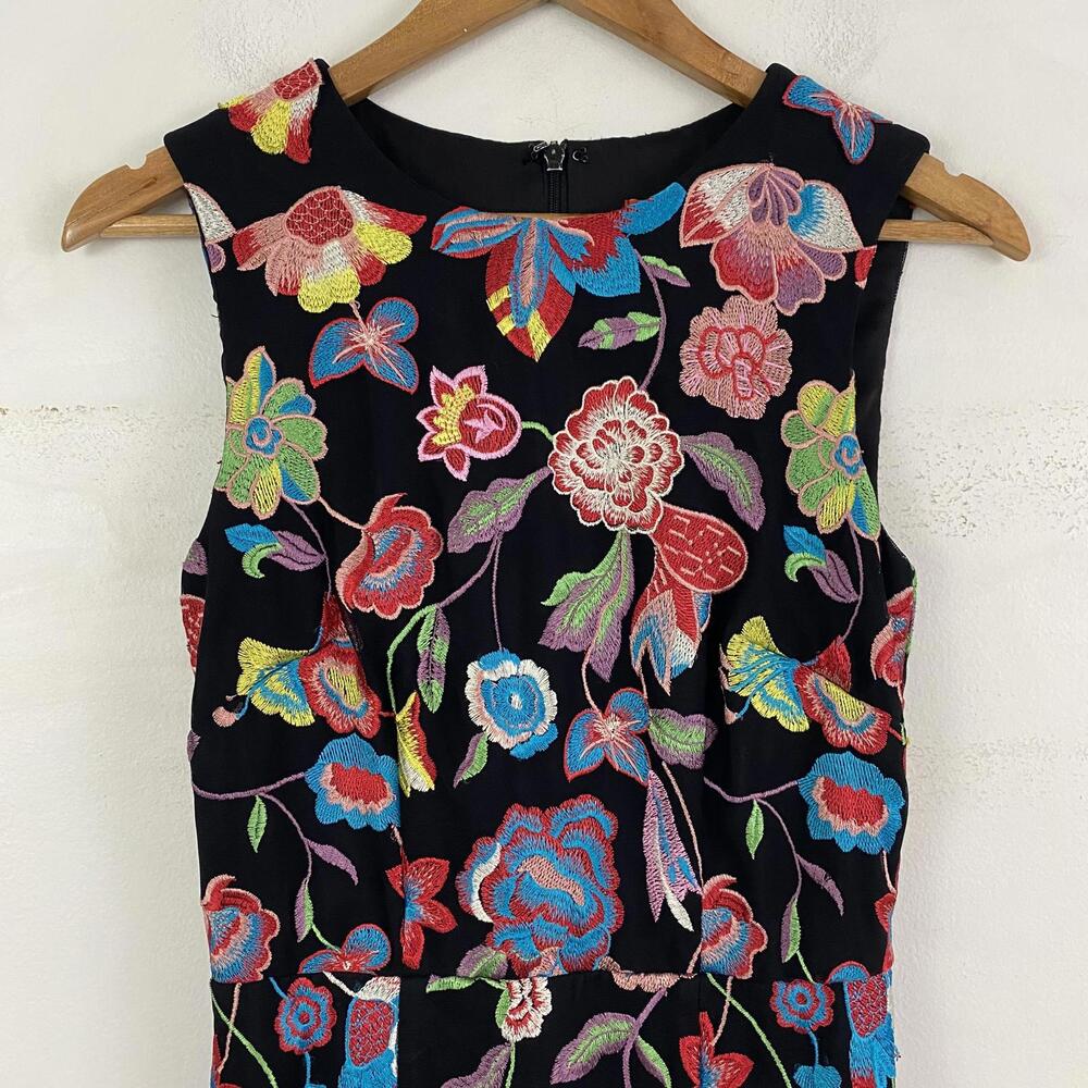 MONIQUE LHUILLIER Sonya black floral embroidered midi dress - Picture 4 of 6